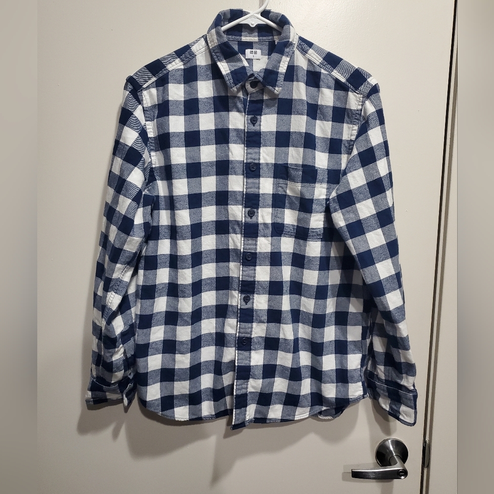 Men's Blue and White Checkered Shirt Small